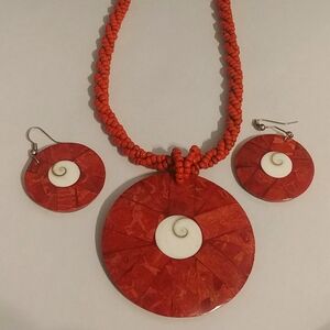 Coral and Mother of pearl  necklace set